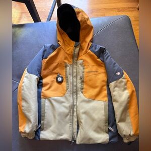 Obermeyer Kids Hooded Two-Tone Orange, Tan & Gray Puffer Jacket